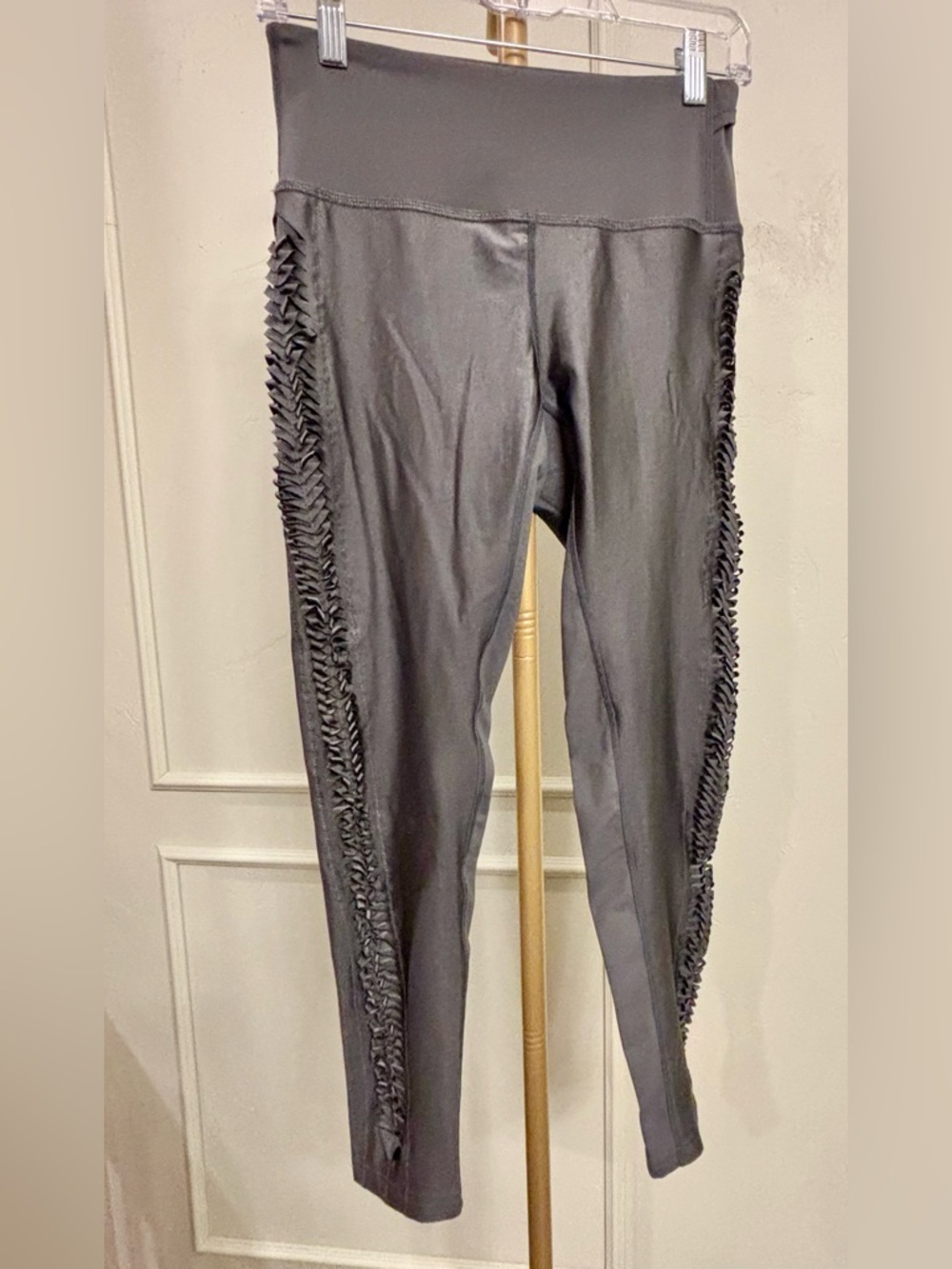 Free People Leggings High-Waist Ruffle-Trim Charcoal Gray - MSRP $118